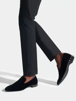 Men's Spiked Heel Dress Loafers Slip On in Black Prom Party Wedding Shoes