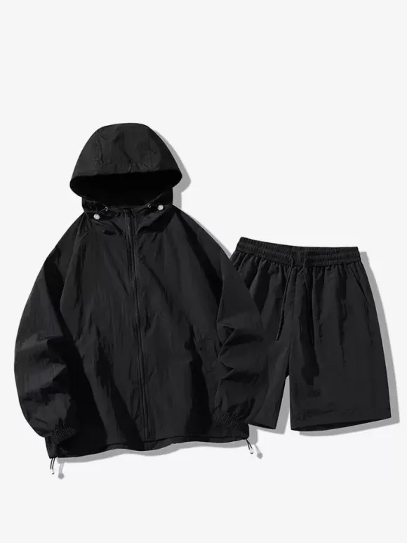 Men's Sports Set Casual Hooded Top and Shorts