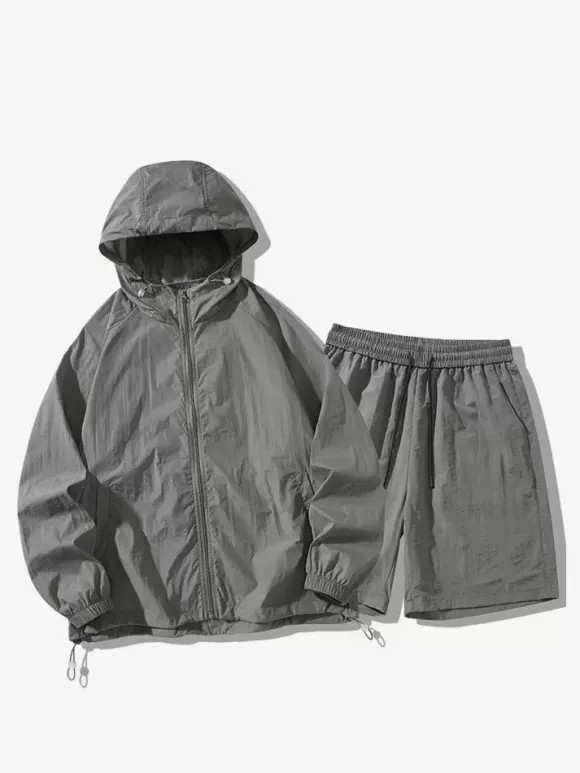 Men's Sports Set Casual Hooded Top and Shorts
