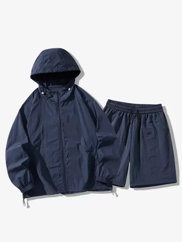 Men's Sports Set Casual Hooded Top and Shorts