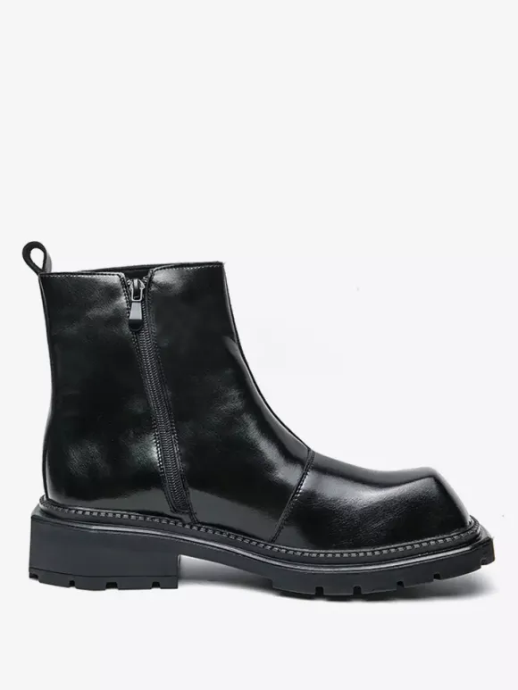 Mens Square Toe Ankle Boots Slip Resistant Platform Sole Rugged Outdoor Winter Short Booties