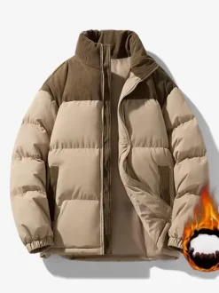 Men's Stand Collar Loos Corduroy Splicing Winter Cotton Coat