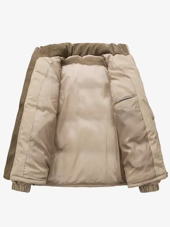 Men's Stand Collar Loos Corduroy Splicing Winter Cotton Coat