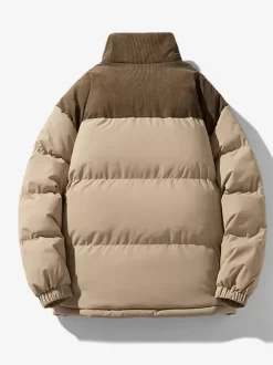 Men's Stand Collar Loos Corduroy Splicing Winter Cotton Coat