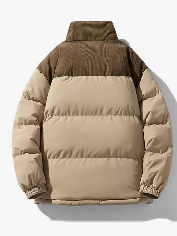Men's Stand Collar Loos Corduroy Splicing Winter Cotton Coat