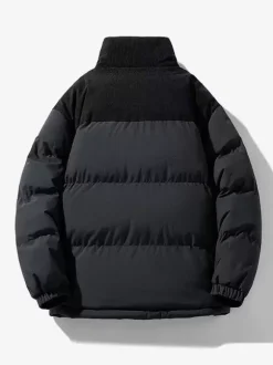 Men's Stand Collar Loos Corduroy Splicing Winter Cotton Coat