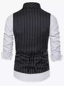 Men's Striped Double-Breasted Vest Business Sleeveless Suit Jacket