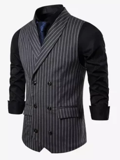 Men's Striped Double-Breasted Vest Business Sleeveless Suit Jacket