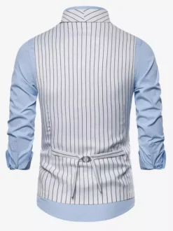 Men's Striped Double-Breasted Vest Business Sleeveless Suit Jacket
