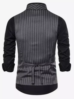 Men's Striped Double-Breasted Vest Business Sleeveless Suit Jacket