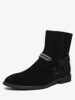 Men's Suede Ankle Boots with Chain Retro Style Casual Fashion Short Boots
