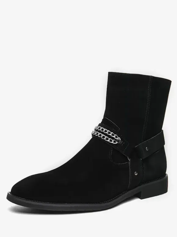 Men's Suede Ankle Boots with Chain Retro Style Casual Fashion Short Boots