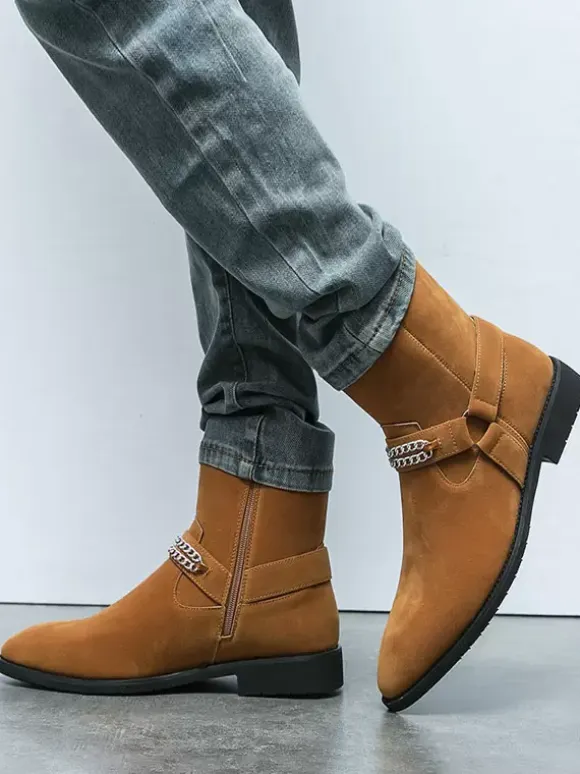 Men's Suede Ankle Boots with Chain Retro Style Casual Fashion Short Boots