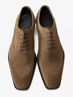 Men's Suede Oxford Shoes Round Toe Lace Up Brogue Dress Shoes