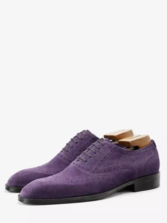 Men's Suede Oxford Shoes Round Toe Lace Up Brogue Dress Shoes