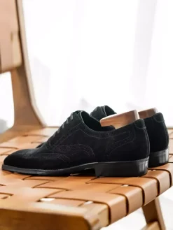 Men's Suede Oxford Shoes Round Toe Lace Up Brogue Dress Shoes