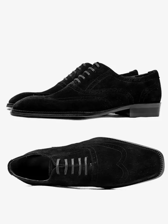 Men's Suede Oxford Shoes Round Toe Lace Up Brogue Dress Shoes