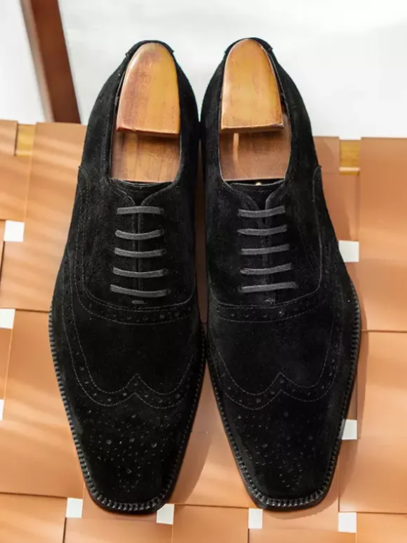 Men's Suede Oxford Shoes Round Toe Lace Up Brogue Dress Shoes