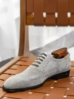 Men's Suede Oxford Shoes Round Toe Lace Up Brogue Dress Shoes