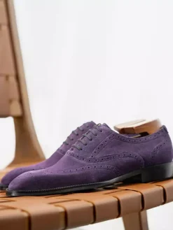 Men's Suede Oxford Shoes Round Toe Lace Up Brogue Dress Shoes