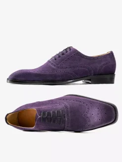 Men's Suede Oxford Shoes Round Toe Lace Up Brogue Dress Shoes
