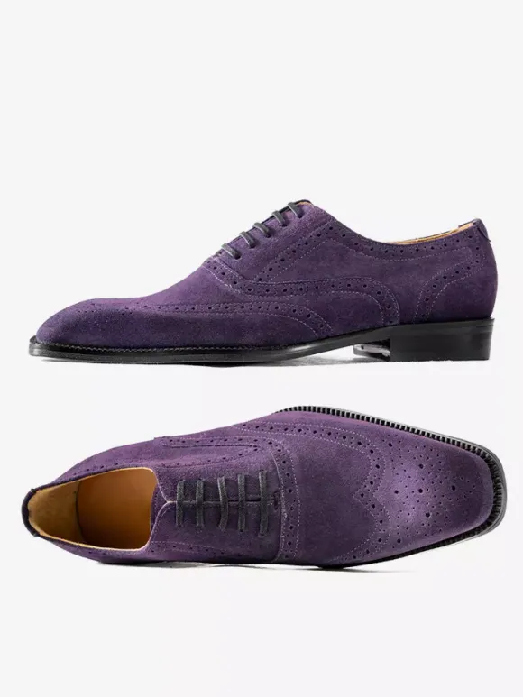 Men's Suede Oxford Shoes Round Toe Lace Up Brogue Dress Shoes
