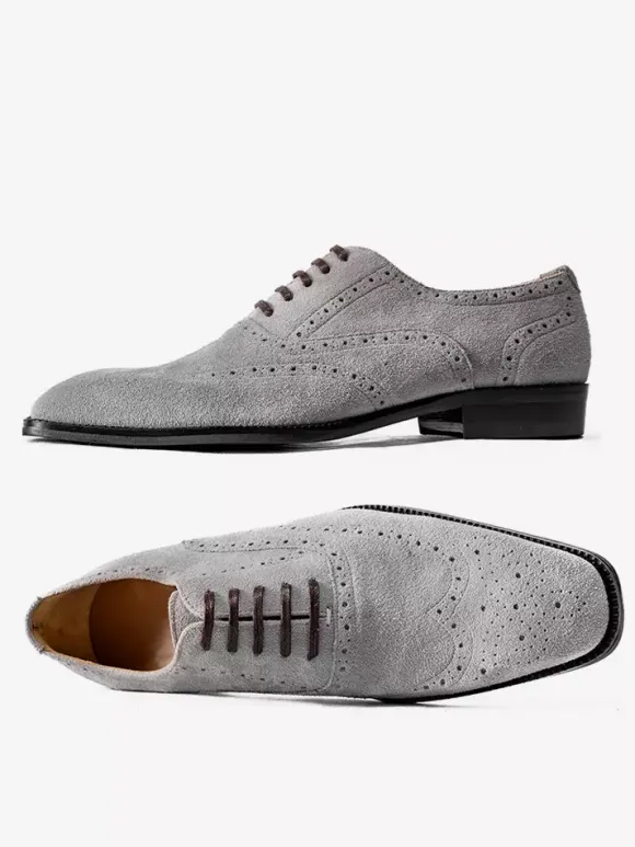 Men's Suede Oxford Shoes Round Toe Lace Up Brogue Dress Shoes