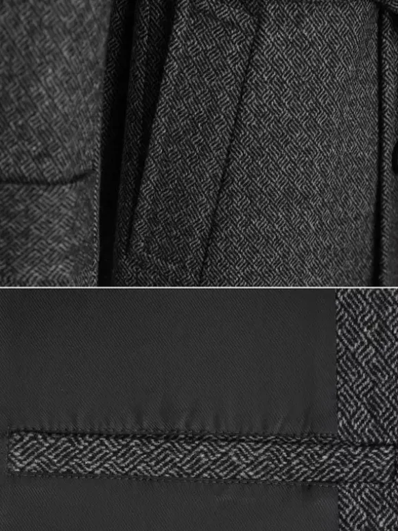 Men's Suit Coat Double Breasted Belted Notched Lapel Collar Gray Woolen Coat