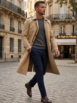 Men's Suit Coat Notched Lapel Collar Longline Coat