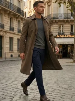 Men's Suit Coat Notched Lapel Collar Longline Coat