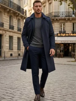 Men's Suit Coat Notched Lapel Collar Longline Coat