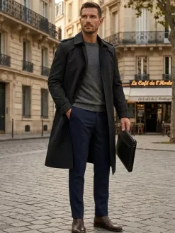 Men's Suit Coat Notched Lapel Collar Longline Coat