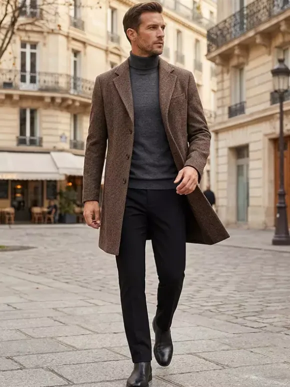 Men's Suit Coats Turn-Down Collar Notched Lapel Woolen Jackets
