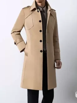 Men's Suit Coat Turn Down Collar Chic Pocket Coffee Brown Coat