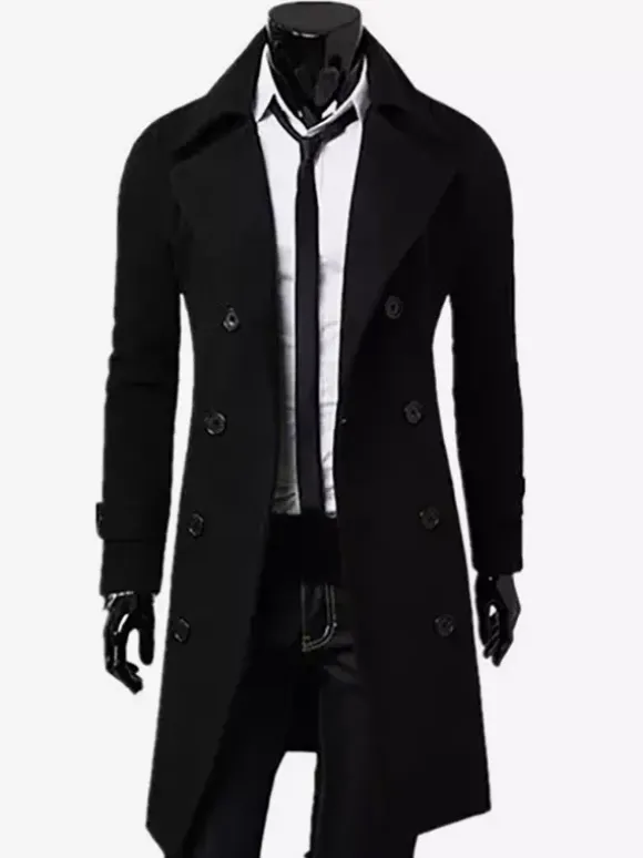 Men's Suit Double Breasted Turn-Down Collar Chic Slim Fit Maxi Coat