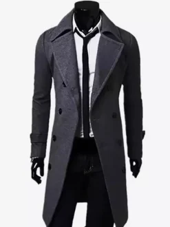 Men's Suit Double Breasted Turn-Down Collar Chic Slim Fit Maxi Coat