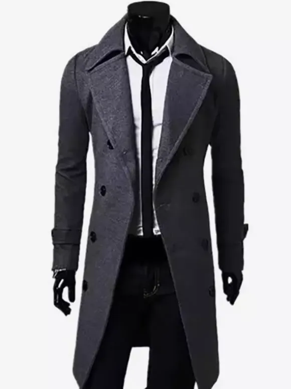 Men's Suit Double Breasted Turn-Down Collar Chic Slim Fit Maxi Coat