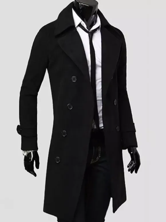 Men's Suit Double Breasted Turn-Down Collar Chic Slim Fit Maxi Coat