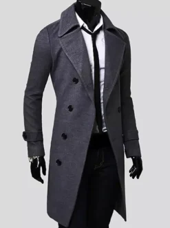Men's Suit Double Breasted Turn-Down Collar Chic Slim Fit Maxi Coat
