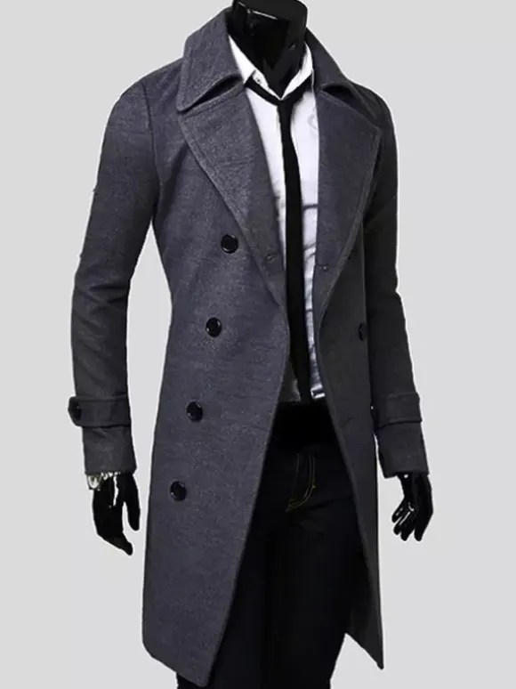 Men's Suit Double Breasted Turn-Down Collar Chic Slim Fit Maxi Coat