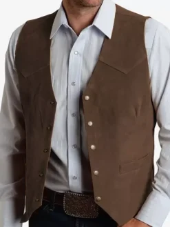 Men's Suit Vest Metal Buckle Suede Vest Business Slim Fit Vest