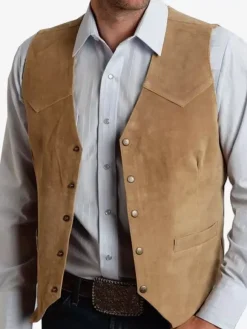 Men's Suit Vest Metal Buckle Suede Vest Business Slim Fit Vest