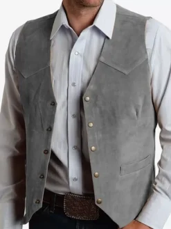 Men's Suit Vest Metal Buckle Suede Vest Business Slim Fit Vest