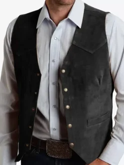 Men's Suit Vest Metal Buckle Suede Vest Business Slim Fit Vest