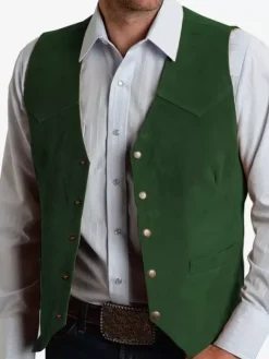 Men's Suit Vest Metal Buckle Suede Vest Business Slim Fit Vest