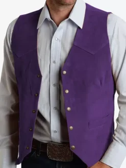 Men's Suit Vest Metal Buckle Suede Vest Business Slim Fit Vest