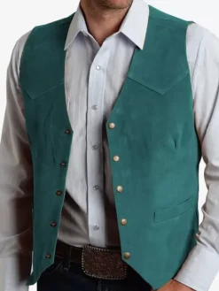 Men's Suit Vest Metal Buckle Suede Vest Business Slim Fit Vest