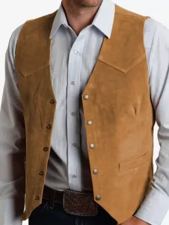 Men's Suit Vest Metal Buckle Suede Vest Business Slim Fit Vest