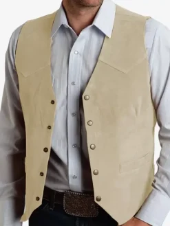 Men's Suit Vest Metal Buckle Suede Vest Business Slim Fit Vest