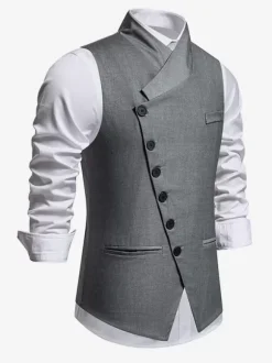 Men's Suit Vest Wedding Party Oblique Single Breasted Vest